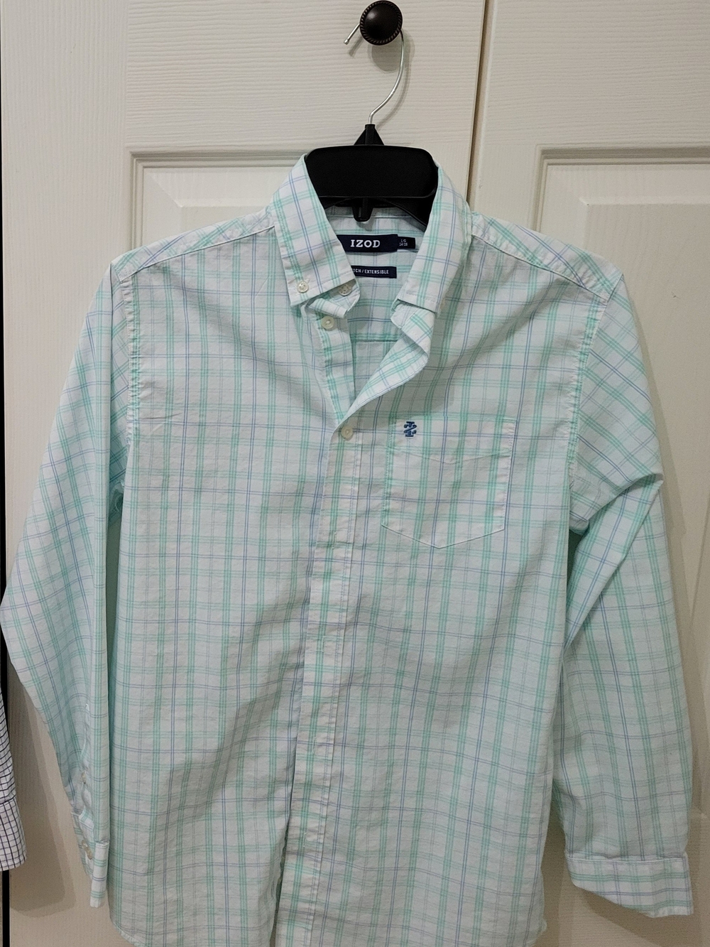 Izod Boys 14/16 L Mint Green Plaid Button-Down Shirt